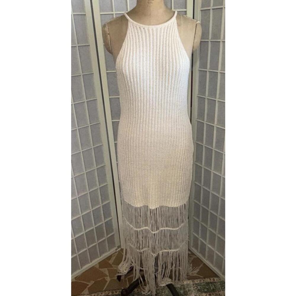 Mable Crochet Ivory Boho Hippie Beach‎ Minimalist Quiet Luxury Maxi Dress Large